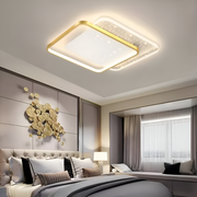 Lustra LED cu telecomanda GILDRA 48W, 2 Patrate, lumina Rece/Calda/Neutra, Dimabila, Auriu
