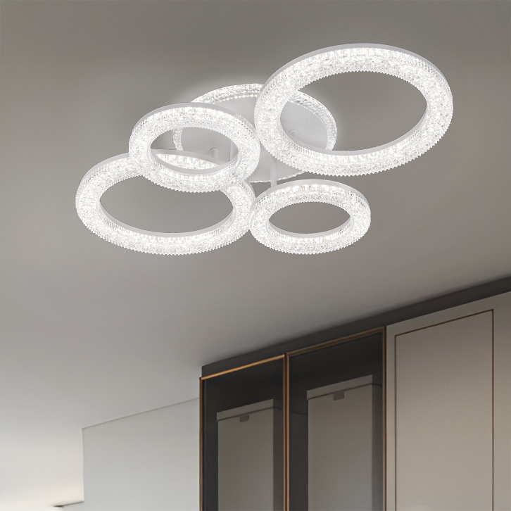 Lustră LED Linnea cu Telecomandă, 74W, 3000K/4000K/6000K, Dimabil, Alb, Cristale