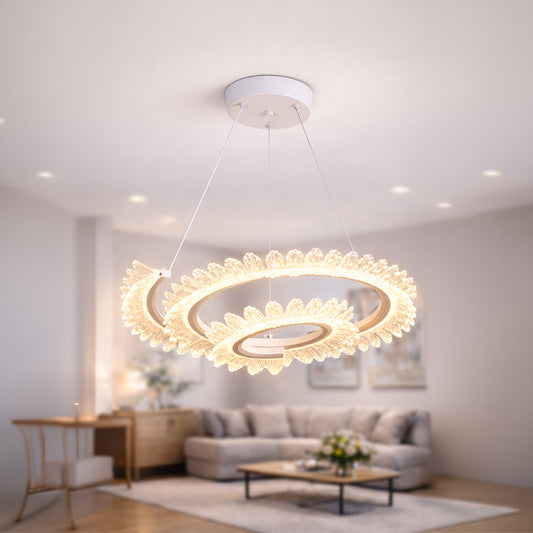 Lustra LED cu Telecomanda  LT188WH, Cristal si Metal, 40W, Dimabila, Inaltime Reglabila, Lumina Rece/Calda/Neutra, Iluminat Luxos
