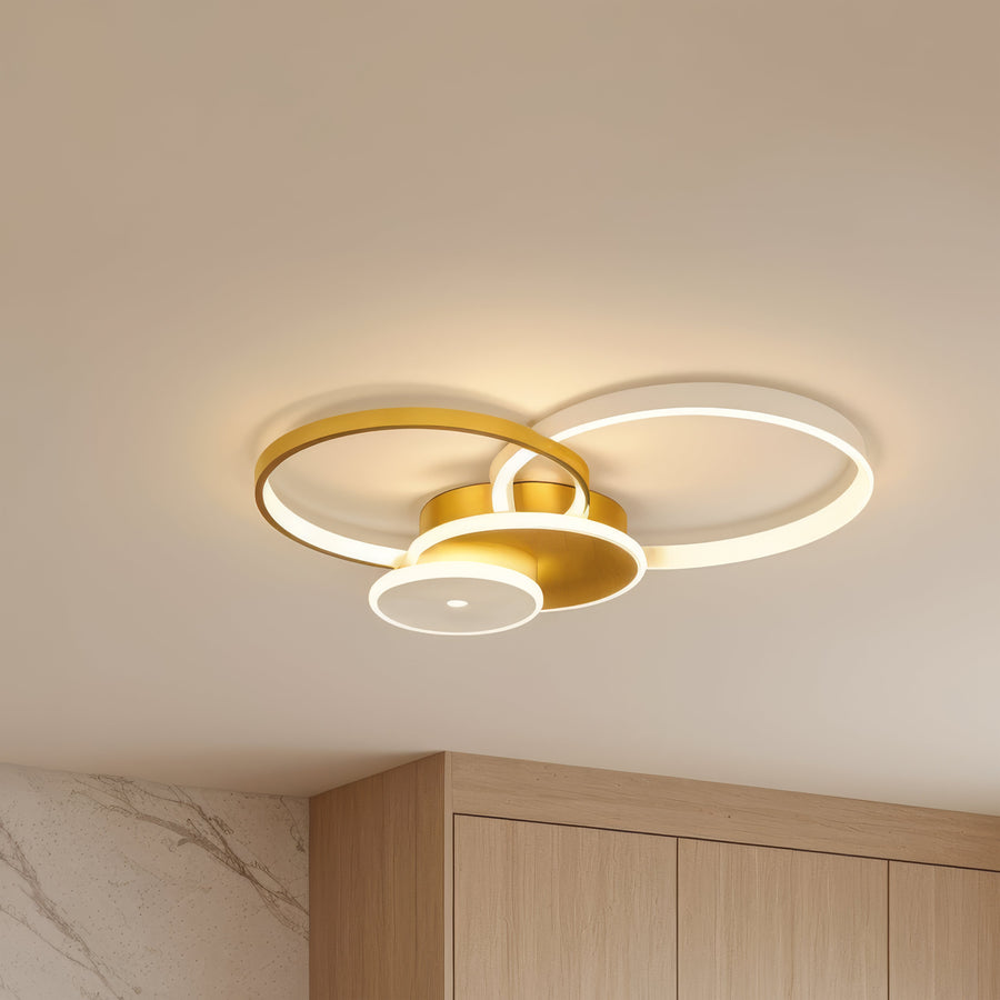 Lustra LED cu telecomanda KILLIAN 80W, 4 Cercuri, lumina Rece/Calda/Neutra, Dimabila, Auriu