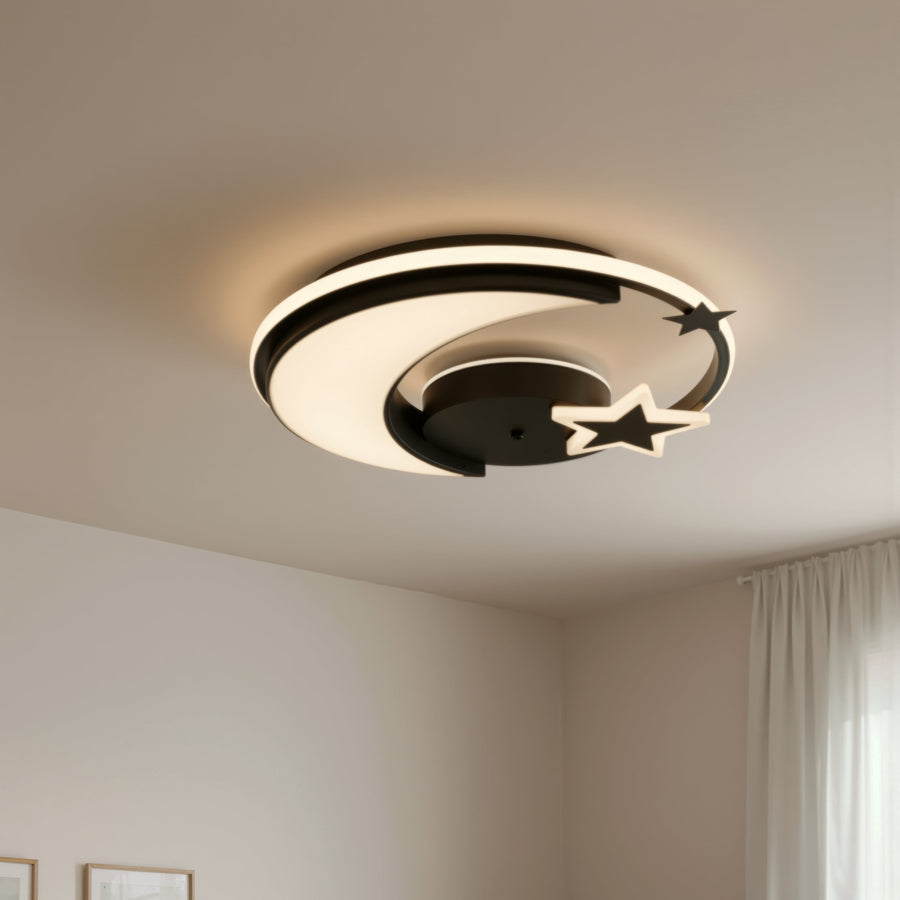Lustra LED cu telecomanda ALYONA 44W, Luna si Stea, lumina Rece/Calda/Neutra, Dimabila, Negru