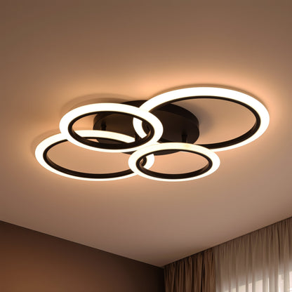 Lustra LED cu telecomanda BETTY 43W, 4 Cercuri, lumina Rece/Calda/Neutra, Dimabila, Negru