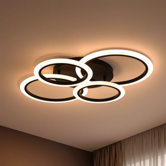 Lustra LED cu telecomanda BETTY 43W, 4 Cercuri, lumina Rece/Calda/Neutra, Dimabila, Negru
