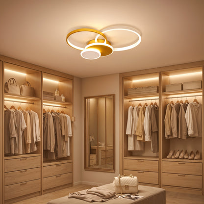 Lustra LED cu telecomanda KILLIAN 80W, 4 Cercuri, lumina Rece/Calda/Neutra, Dimabila, Auriu