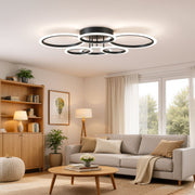 Lustra LED cu telecomanda BETTY 82W, 6 Cercuri, lumina Rece/Calda/Neutra, Dimabila, Negru