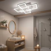 Lustra LED cu telecomanda ELLA 119W, 6 Patrate, lumina Rece/Calda/Neutra, Dimabila, Alb