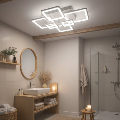 Lustra LED cu telecomanda ELLA 119W, 6 Patrate, lumina Rece/Calda/Neutra, Dimabila, Alb