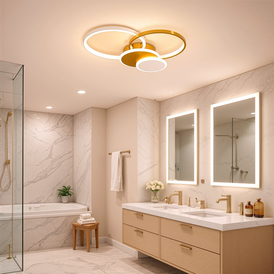 Lustra LED cu telecomanda KILLIAN 80W, 4 Cercuri, lumina Rece/Calda/Neutra, Dimabila, Auriu