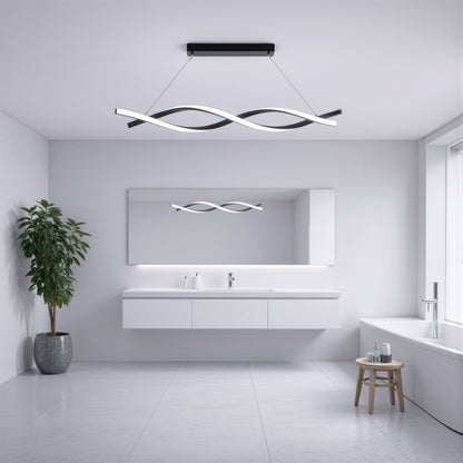 Lustra LED Suspendata cu Telecomanda, FLUX, 27W, 116cm, Lumina Rece/Calda/Neutra 3000K/4000K/6000K, Dimabila, Negru, Inaltime Reglabila, Metal si Silicon