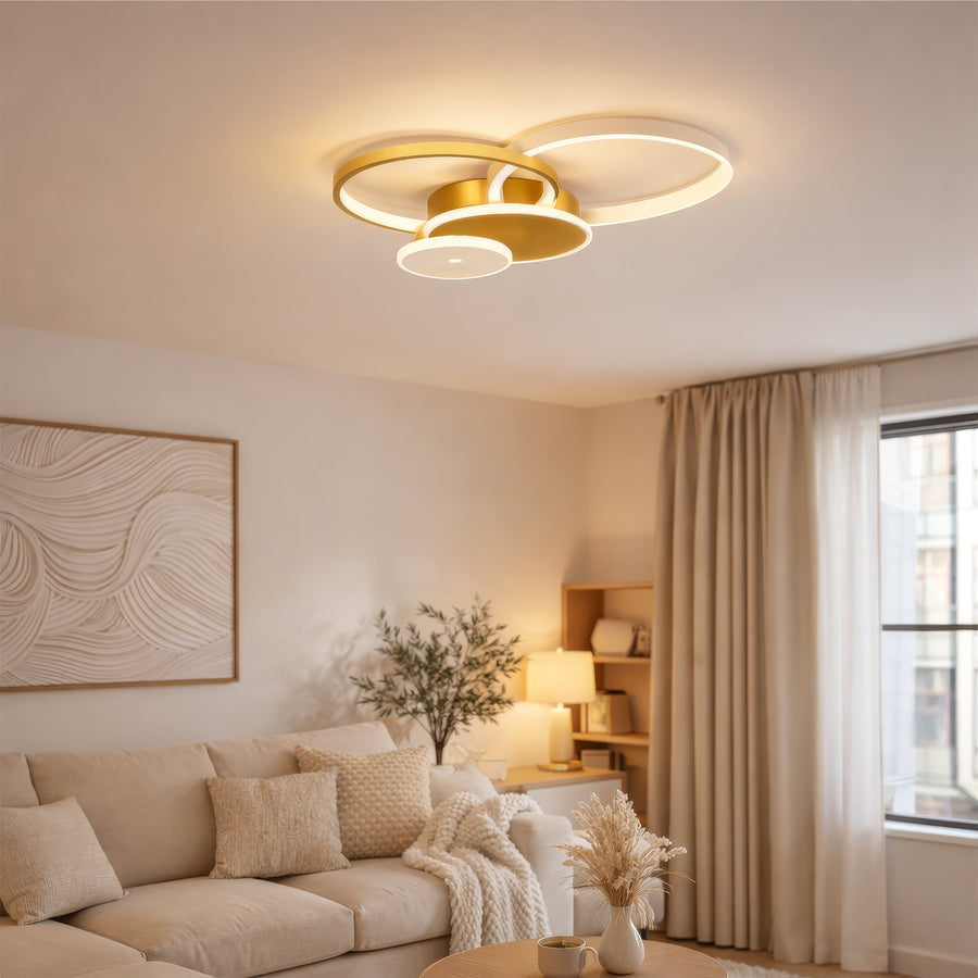 Lustra LED cu telecomanda KILLIAN 80W, 4 Cercuri, lumina Rece/Calda/Neutra, Dimabila, Auriu