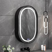Oglinda LED cu Dulap, Ovala, 50x80cm, Dezaburire, Lumina Rece/Calda/Neutra, Rama Neagra, Spatiu de Depozitare