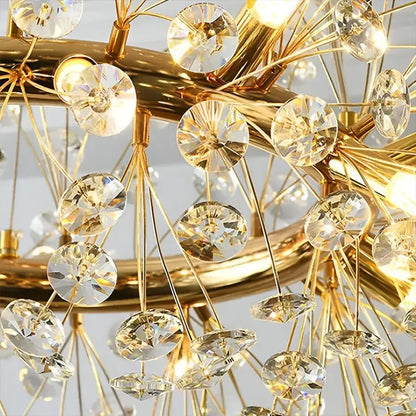 Candelabru Cristal MINUET 9x G9, Diametru 50cm, Auriu Lucios, Inaltime Reglabila