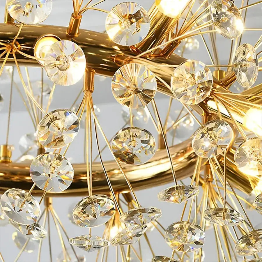 Candelabru Cristal MINUET 9x G9, Diametru 50cm, Auriu Lucios, Inaltime Reglabila
