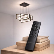 Lustra LED cu telecomanda ,Suspendata 96W, 4 Elemente, lumina Rece/Calda/Neutra, Dimabila, Inaltime Reglabila, Negru