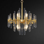 Candelabru Cristal CC850/480GD ,6xE14, 48X45cm, Inaltime Reglabila, Auriu Lucios, Inaltime Reglabila, Design Elegant, Metal si Cristal