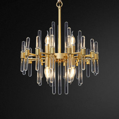 Candelabru Cristal CC850/480GD ,6xE14, 48X45cm, Inaltime Reglabila, Auriu Lucios, Inaltime Reglabila, Design Elegant, Metal si Cristal
