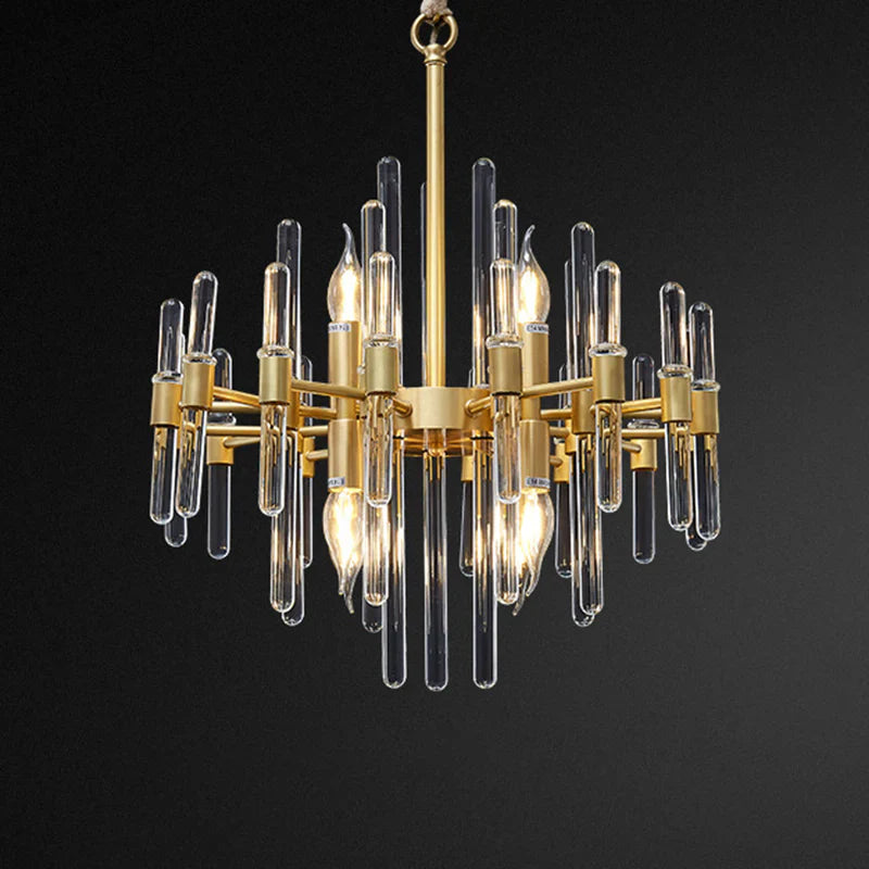 Candelabru Cristal CC850/480GD ,6xE14, 48X45cm, Inaltime Reglabila, Auriu Lucios, Inaltime Reglabila, Design Elegant, Metal si Cristal