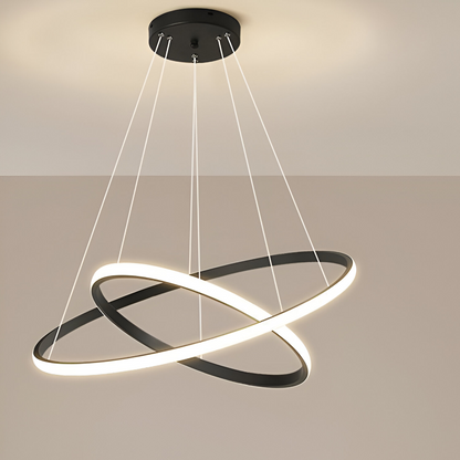 Lustra LED suspendata RICCI 25W, 2 Cercuri, lumina Rece/Calda/Neutra, Negru, Inaltime Reglabila