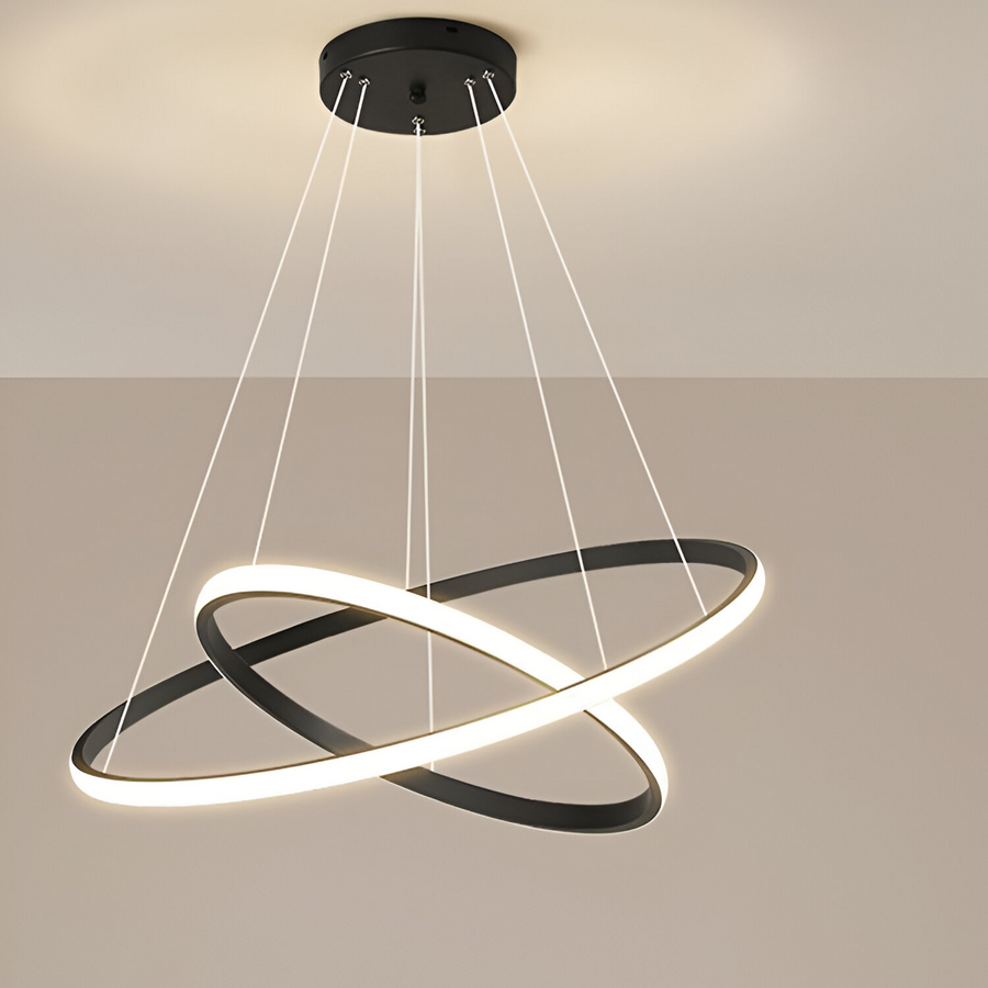 Lustra LED suspendata RICCI 25W, 2 Cercuri, lumina Rece/Calda/Neutra, Negru, Inaltime Reglabila