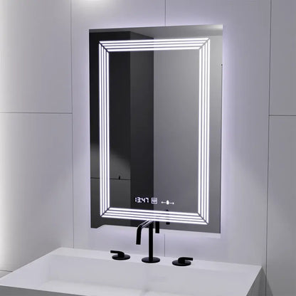 Oglinda LED Rectangulara, 60x80cm, Venezia Senzor MotionGlow Marcello, Sistem Dezaburire, Ceas & Termometru, Dimabila, Lumina Calda Neutra Rece 3000K/4000K/6000K