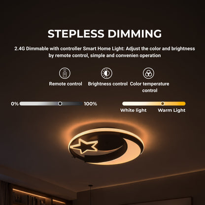 Lustra LED cu telecomanda ALYONA 44W, Luna si Stea, lumina Rece/Calda/Neutra, Dimabila, Negru