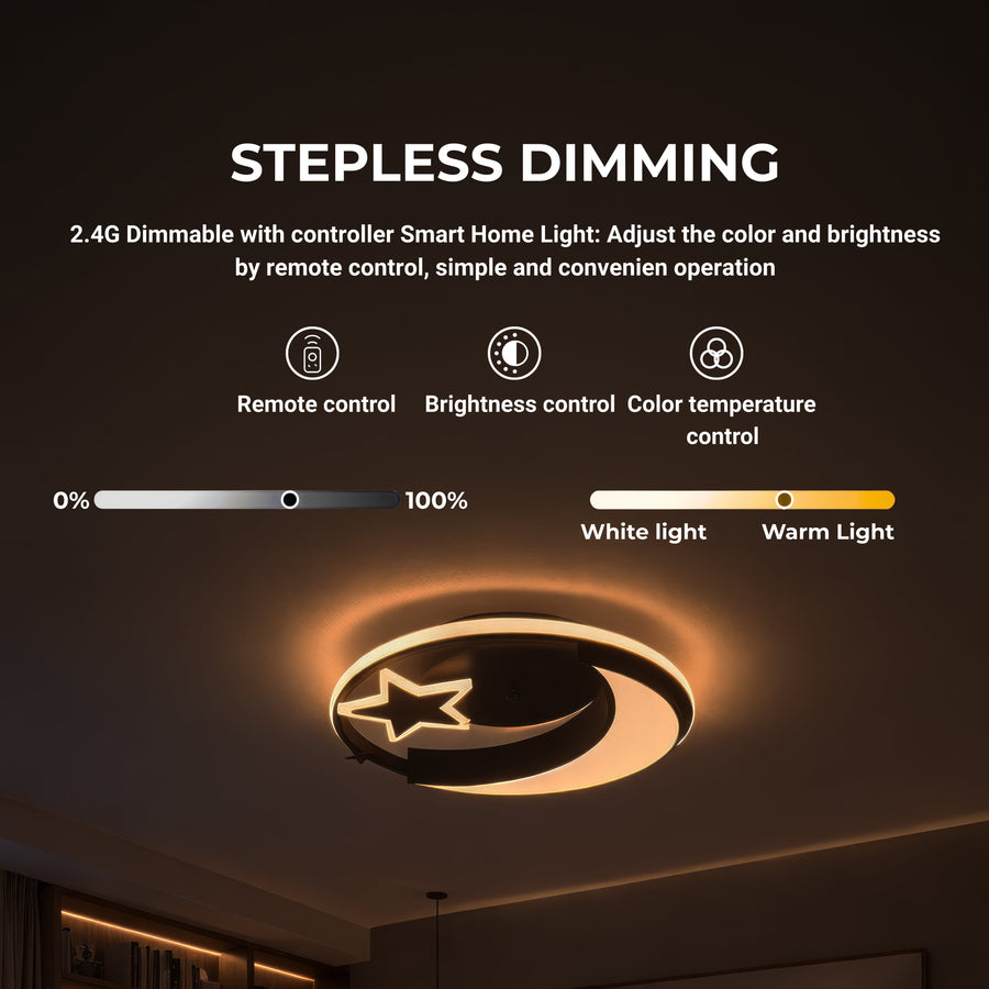 Lustra LED cu telecomanda ALYONA 44W, Luna si Stea, lumina Rece/Calda/Neutra, Dimabila, Negru