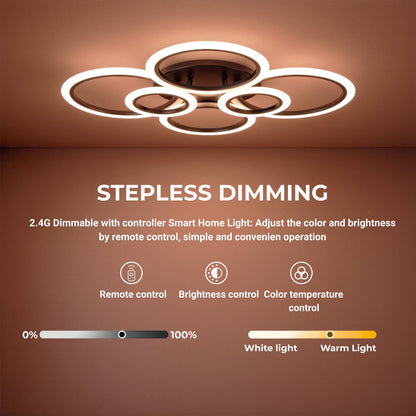 Lustra LED cu telecomanda BETTY 82W, 6 Cercuri, lumina Rece/Calda/Neutra, Dimabila, Negru
