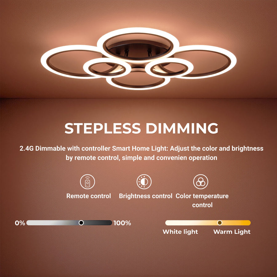 Lustra LED cu telecomanda BETTY 82W, 6 Cercuri, lumina Rece/Calda/Neutra, Dimabila, Negru