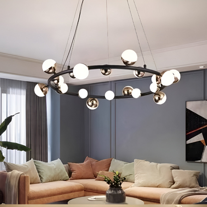 Lustră Suspendată LED Acril Estella cu Telecomandă, 30W, Dimabilă, 3000K/4000K/6000K, Auriu, Metal și Acril