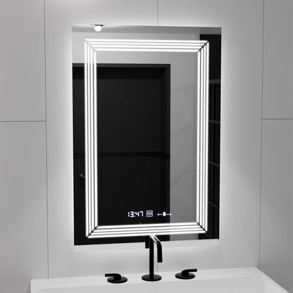 Oglinda LED Rectangulara, 60x80cm, Venezia Senzor MotionGlow Marcello, Sistem Dezaburire, Ceas & Termometru, Dimabila, Lumina Calda Neutra Rece 3000K/4000K/6000K