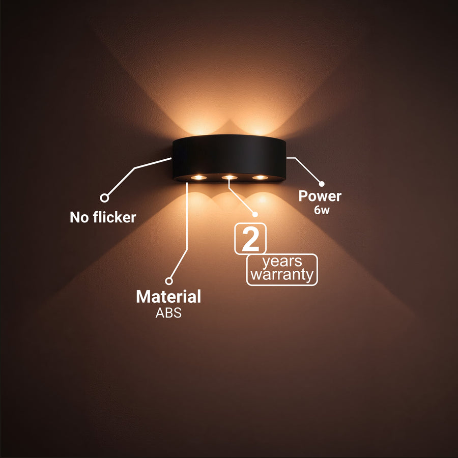 Aplica LED Exterior Ellis, 6W, 6 Surse de lumina, Lumina Calda, Negru