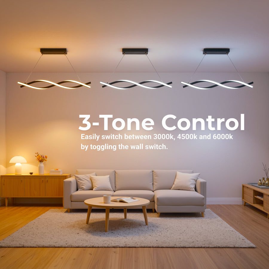 Lustra LED Suspendata cu Telecomanda, FLUX, 27W, 116cm, Lumina Rece/Calda/Neutra 3000K/4000K/6000K, Dimabila, Negru, Inaltime Reglabila, Metal si Silicon