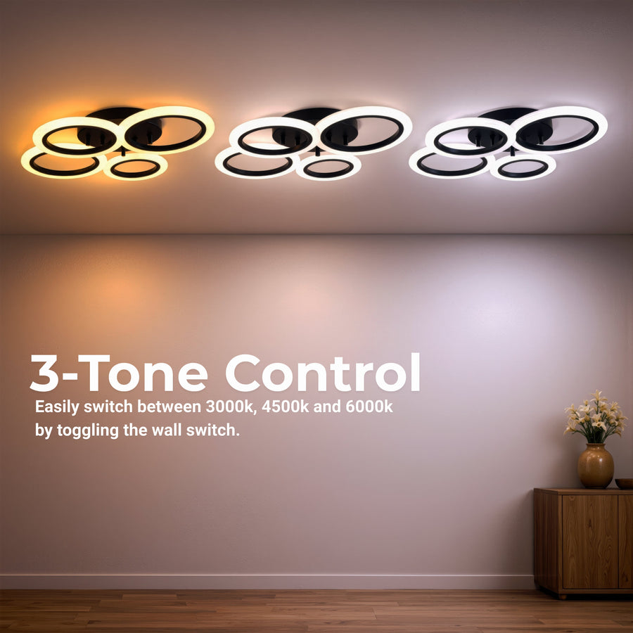 Lustra LED cu telecomanda BETTY 43W, 4 Cercuri, lumina Rece/Calda/Neutra, Dimabila, Negru