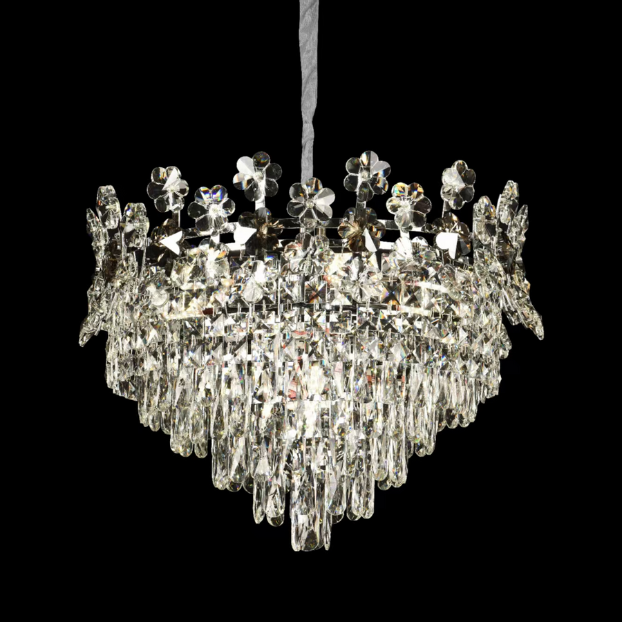 Candelabru Cristal CC6705/500CR 9x E14, Diametru 50cm, Crom Lucios, Inaltime Reglabila