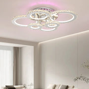 Lustra LED cu telecomanda si cristal NOVA ROTONDA RGB 144W, 6 Cercuri, lumina Rece/Calda/Neutra, Dimabila, Crom Lucios