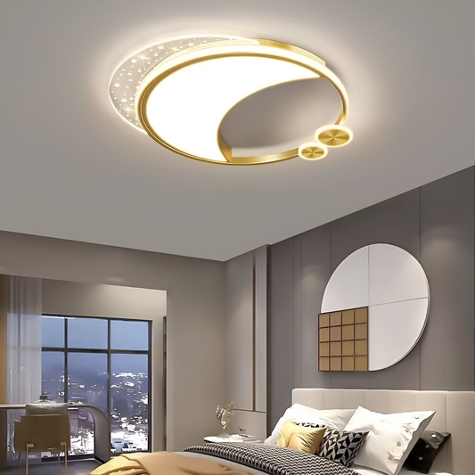 Lustră LED Marco cu Telecomandă, 51W, Dimabilă, Auriu, Metal, Acril și Sticlă, 3000K/4000K/6000K
