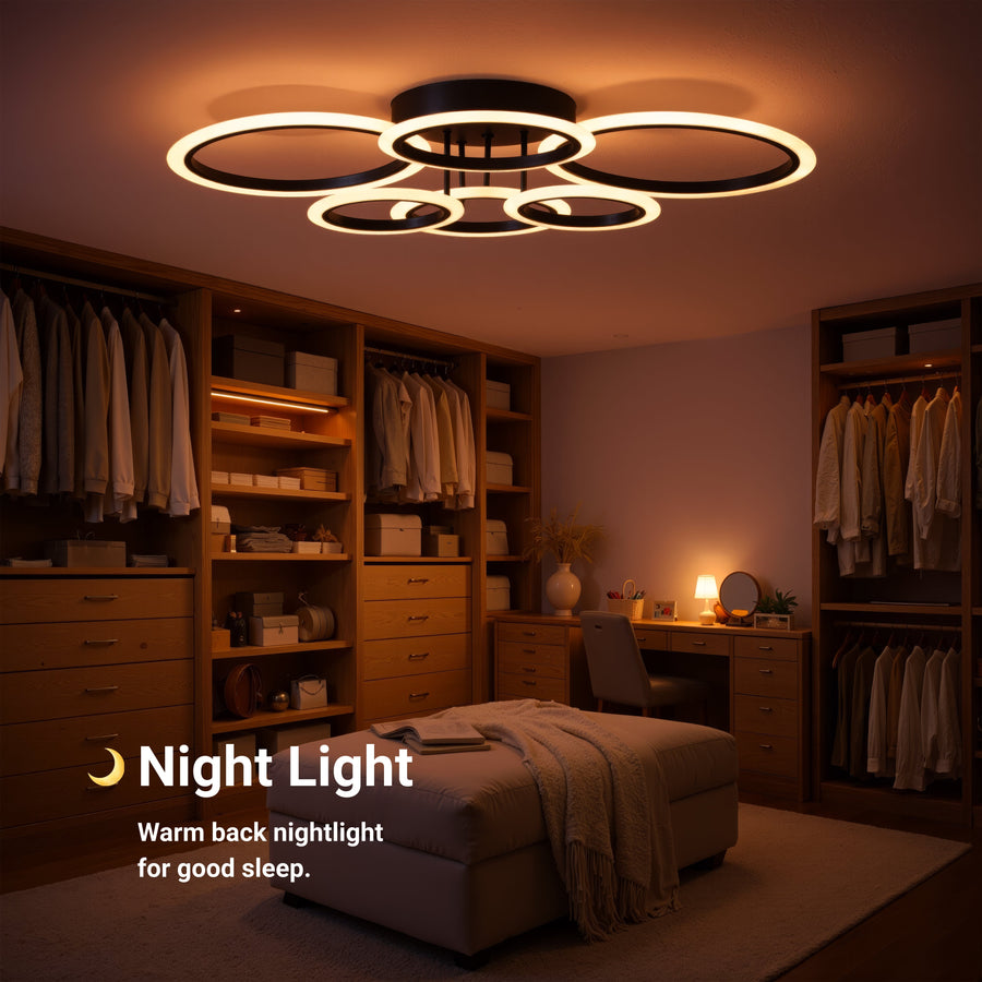 Lustra LED cu telecomanda BETTY 82W, 6 Cercuri, lumina Rece/Calda/Neutra, Dimabila, Negru