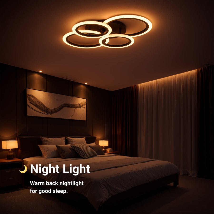 Lustra LED cu telecomanda BETTY 43W, 4 Cercuri, lumina Rece/Calda/Neutra, Dimabila, Negru