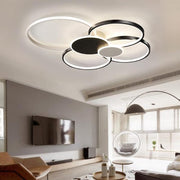 Lustra LED cu Telecomanda, KILLIAN, 74W, 6 Cercuri, Lumina Rece/Calda/Neutra 3000K/4000K/6000K, Dimabila, Negru si Alb, Metal si Acril