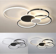 Lustra LED cu Telecomanda, KILLIAN, 74W, 6 Cercuri, Lumina Rece/Calda/Neutra 3000K/4000K/6000K, Dimabila, Negru si Alb, Metal si Acril