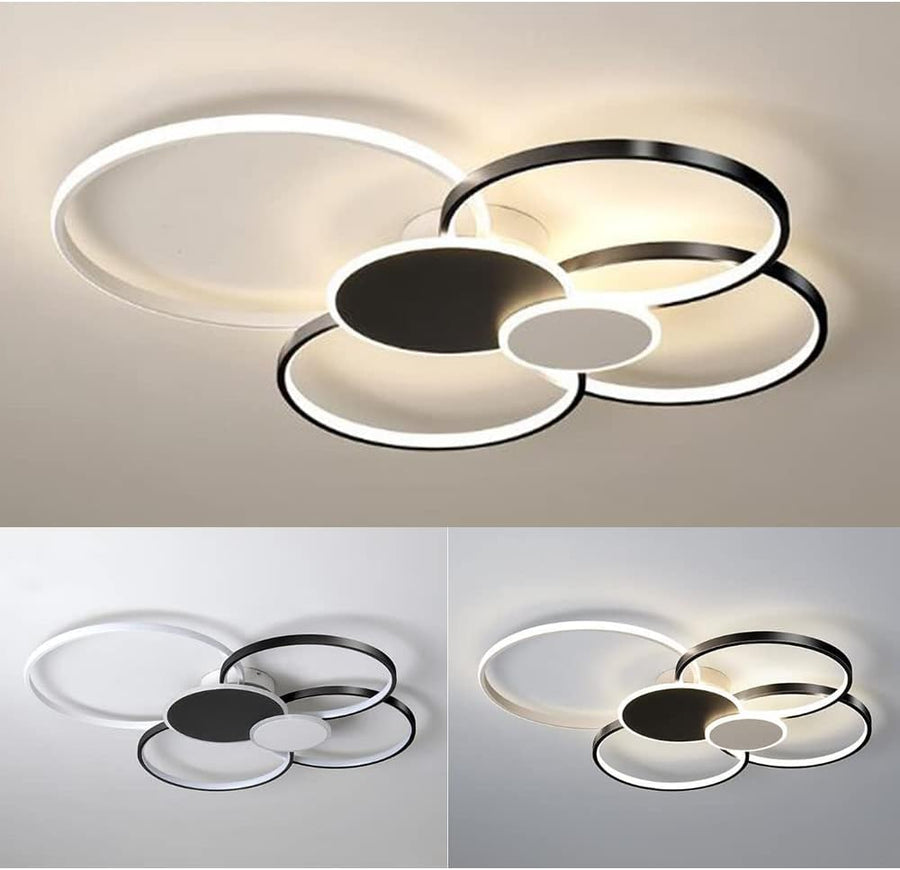 Lustra LED cu Telecomanda, KILLIAN, 74W, 6 Cercuri, Lumina Rece/Calda/Neutra 3000K/4000K/6000K, Dimabila, Negru si Alb, Metal si Acril