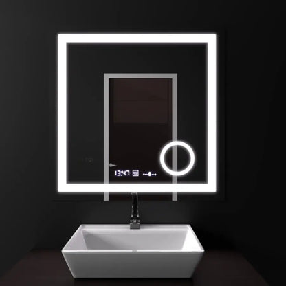 Oglinda LED Rectangulara, 60x60cm, Souverain MotionGlow Marcello, Sistem Dezaburire, Ceas & Termometru, Lupa Cosmetica, Dimabila