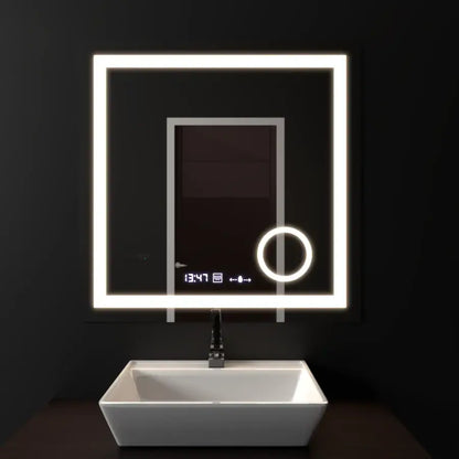Oglinda LED Rectangulara, 60x60cm, Souverain MotionGlow Marcello, Sistem Dezaburire, Ceas & Termometru, Lupa Cosmetica, Dimabila