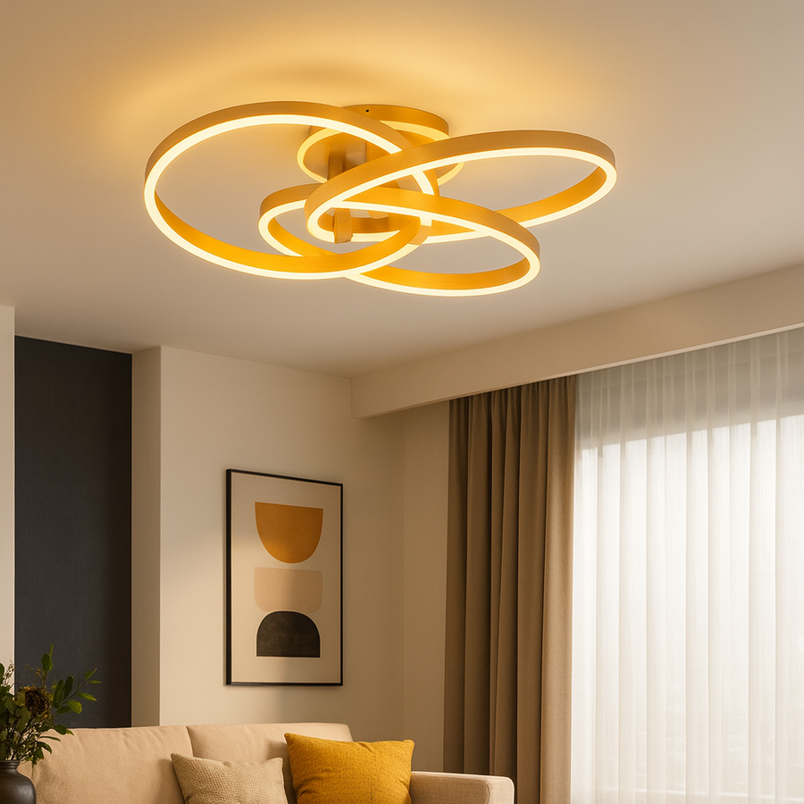 Lustra LED cu telecomanda POSITANO 174W, Impletita, lumina Rece/Calda/Neutra, Dimabila, Auriu Periat