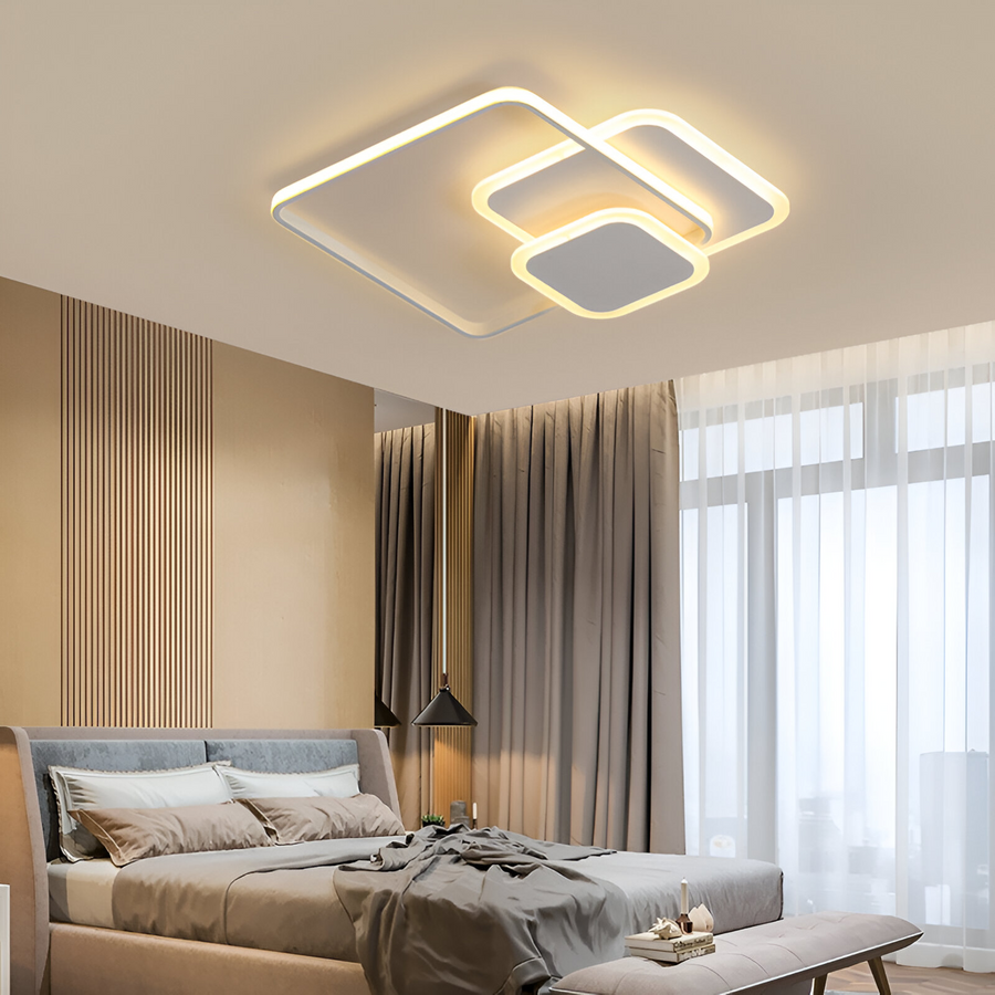 Lustra LED cu telecomanda ANEMONA 75W, 3 Patrate, lumina Rece/Calda/Neutra, Dimabila, Alb