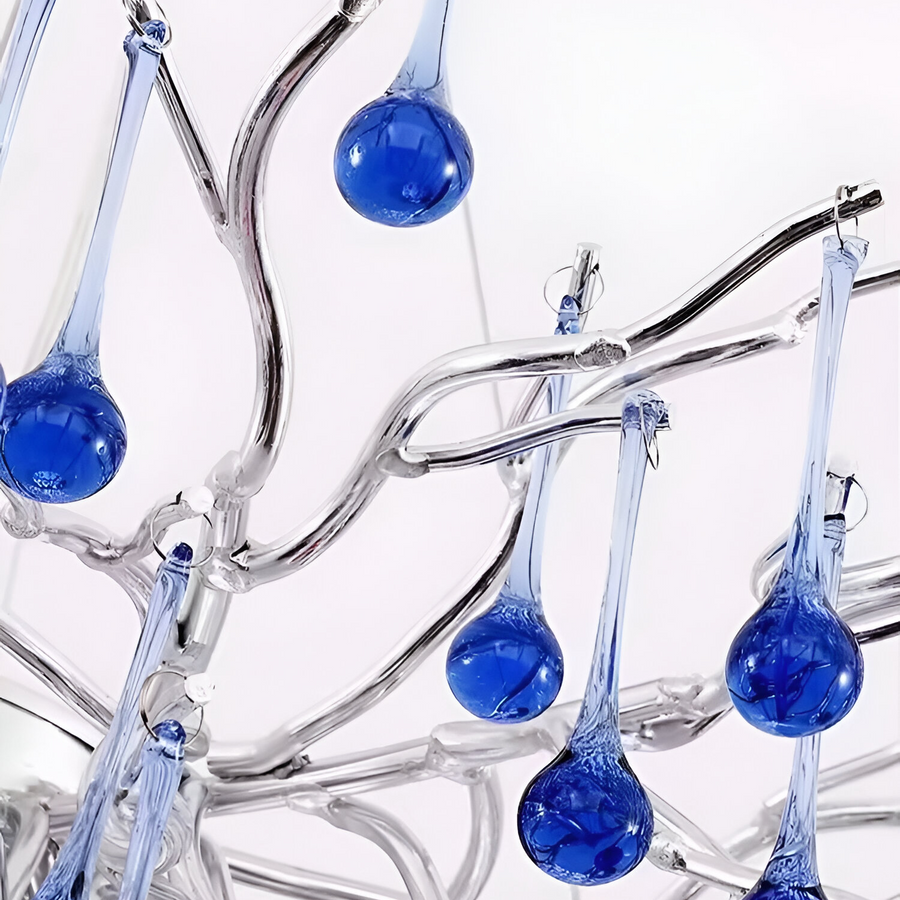 Candelabru Cristal CC335/600CH, 9x G9, Crom si Cristale Albastre, 60cm, Inaltime Reglabila