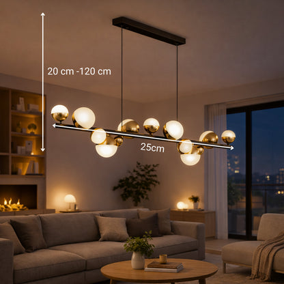 Lustră Suspendată LED Acril Aurion 29W cu Telecomandă, Dimabilă, Negru Auriu, Metal și Acril