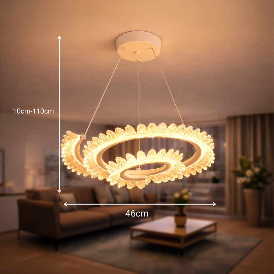 Lustra LED cu Telecomanda  LT188WH, Cristal si Metal, 40W, Dimabila, Inaltime Reglabila, Lumina Rece/Calda/Neutra, Iluminat Luxos