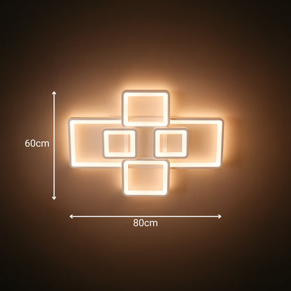 Lustra LED cu telecomanda ELLA 119W, 6 Patrate, lumina Rece/Calda/Neutra, Dimabila, Alb