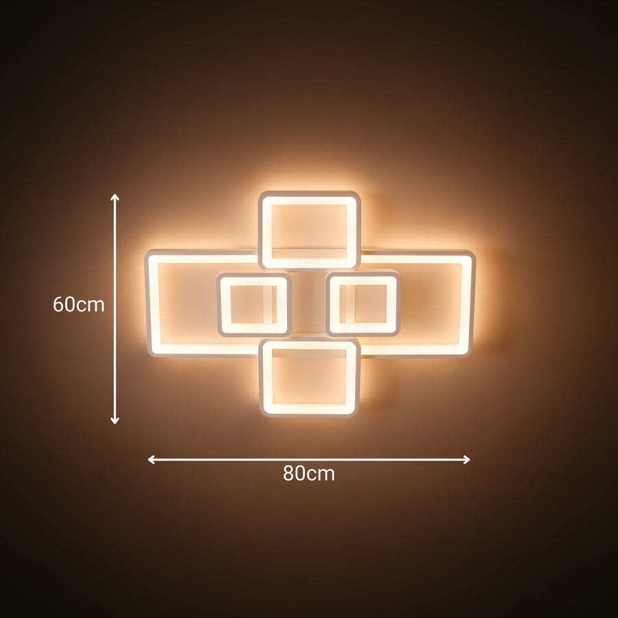 Lustra LED cu telecomanda ELLA 119W, 6 Patrate, lumina Rece/Calda/Neutra, Dimabila, Alb
